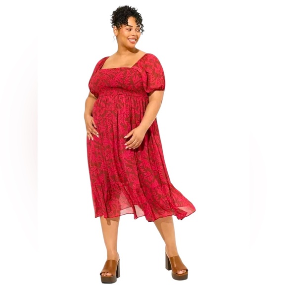 torrid Dresses & Skirts - Torrid Dress Woman’s Size 1X Brown Pink Floral Smocked A-Line Midi Length